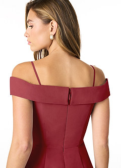 Azazie Lecia Jurken voor bruidsmeisjes Converteerbaar Jurk van Chiffon met rijk Off-the-shoulder geplooid Granaatappel image5