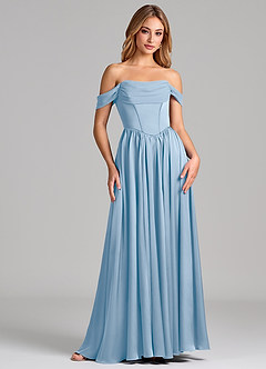 Azazie Raisa Final Sale Sky Blue A-Line Off the Shoulder Stretch Satin Dress image4