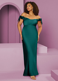 Barbie ♥ Azazie Bridesmaid Dresses Peacock Sheath Off the Shoulder Stretch Satin Convertible Dress image1