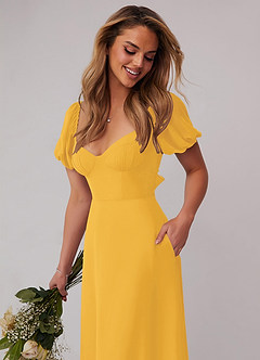Barbie ♥ Azazie Bridesmaid Dresses Marigold A-Line Pleated Chiffon Dress image4