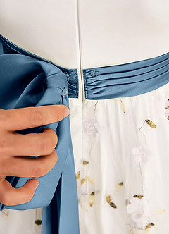 Azazie Pollie Robe Demoiselle D'honneur Fillette Robe Trapèze en Tulle Arc Ivoire Bleu Bermudes image7