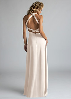 Azazie Clarice Robes de demoiselle d'honneur Robe Trapèze en Satin extensible Col haut Albâtre Blanc image3