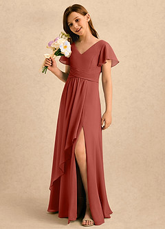 Azazie Lia Girls Formal Final Sale Terracotta A-Line Pleated Chiffon Dress image1
