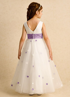Azazie Cricket Flower Girl Dresses Ivory Wisteria Ball-Gown Pleated Matte Satin Dress image2