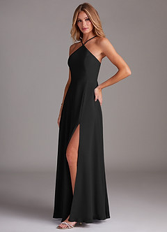 Azazie Bailey Brautjungfernkleider A-Linie Halter Seitenschlitz Chiffon Kleid Schwarz image3