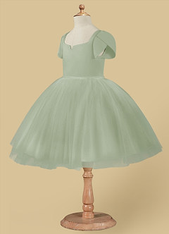 Azazie Malinda Final Sale Dusty Sage Ball-Gown with Sleeves Tulle Dress image6