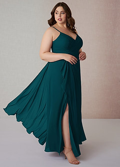 Azazie Emerald Vestidos de damas de honor Vestido de Pino de Gasa de Corte en A con Volantes image9