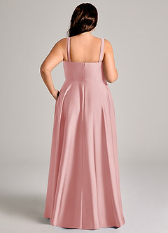 Azazie Shaude Bridesmaid Dresses Powder Pink A-Line Pleated Stretch Satin Dress image13