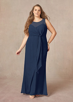 Azazie Marchioness Abiti per la Madre della Sposa Abito A-Line in Chiffon con Scollo a U a Pieghe Marino Scuro image7