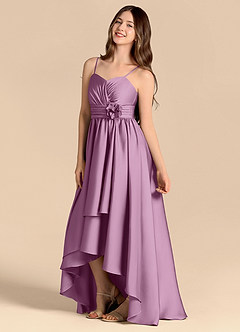 Azazie Catalina Junior Vestido de Glicinia de Satén Elástico de Corte en A con Escote de Corazón image7