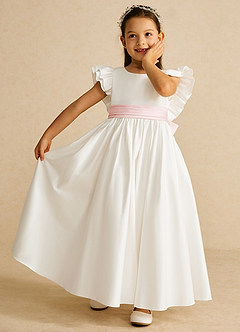 Azazie Aero Flower Girl Dresses Ivory Blushing Pink A-Line Pleated Cotton Dress image6