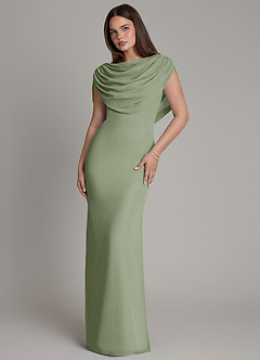 Azazie Hadley Bridesmaid Dresses Pistachio Mermaid Pleated Chiffon Dress image2
