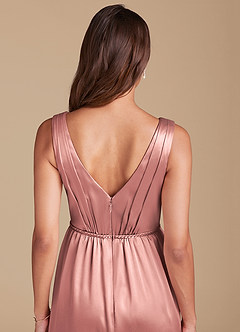 Azazie Tanicia Bridesmaid Dresses Dusty Rose A-Line Pleated Metallic Satin Dress image5