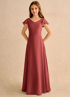 Azazie Nari Girls Formal Flower Girl Dresses Terracotta A-Line with Sleeves Chiffon Dress image6