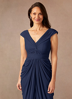 Azazie Lisolette vestidos de madre de la novia Vestido de Azul Marino Oscuro de Malla de Recto con Plisado image6