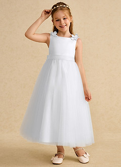 Azazie Lilli Abiti da Ragazza di Fiori Abito A-Line in Tulle Fiocco Bianco Bianco image5