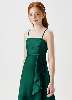 Azazie Kaylee Junior Emerald A-Line with Belt Metallic Satin Dress image6