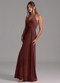 Azazie Tessie Bridesmaid Dresses Espresso A-Line Pleated Velvet Dress image5