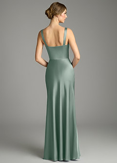 Azazie Alouette Bridesmaid Dresses Silver Sage Mermaid Pleated Stretch Satin Dress image2