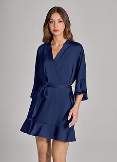 front Matching Color Personalized Embroidered Name 2-Piece Ruffle Satin Robe and Slip Set