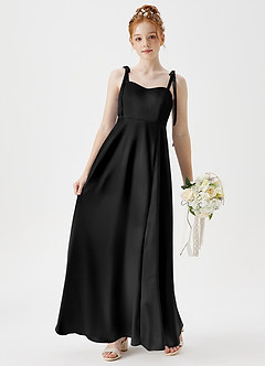 Azazie Rosey Junior Black A-Line Sweetheart Neckline Metallic Satin Dress image3