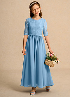 Azazie Pippin Junior Formal vestidos de niña de las flores Vestido de Azul Acero de Encaje de Corte En A image1