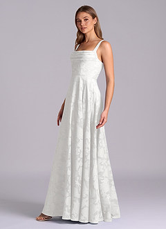 Azazie Shaude Abiti da Damigella Abito A-Line in Burnout Floreale Plissettato Bianco image4