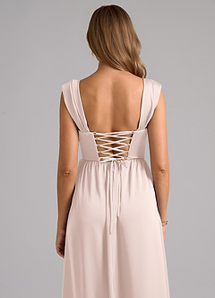 Azazie Hattie Bridesmaid Dresses Blushing Pink A-Line Corset Stretch Satin Dress image7