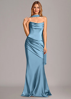 Azazie Pelagia Brautjungfernkleider Wandelbar Meerjungfrau-Linie Korsett Stretch-Satin Kleid Stahlblau image3