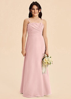 Azazie Rory Junior Vestido de Rosa Empolvado de Gasa de Corte en A con Plisado image4