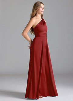 Azazie Dallas Brautjungfernkleider A-Linie One-Shoulder Stretch-Satin Kleid Granatapfelrot image4