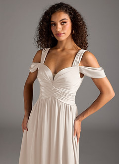 Azazie Lianne Brautjungfernkleider A-Linie Schulterfrei Stretch-Satin Kleid Alabaster Weiß image9
