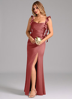 Azazie Jessamine Bridesmaid Dresses Antique Rose Sheath Corset Stretch Satin Dress image1