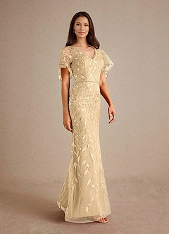 Azazie Milan Mother of the Bride Dresses Champagne Sheath Sequins Dress image4
