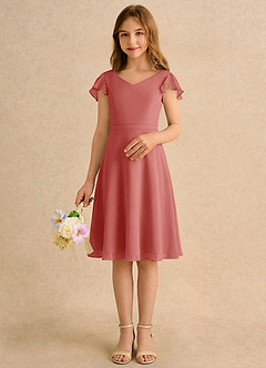 Azazie Narin Girls Formal Flower Girl Dresses Antique Rose A-Line with Sleeves Chiffon Dress image3