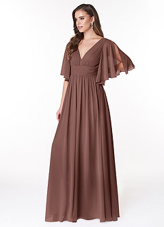 Azazie Temeka Bridesmaid Dresses Espresso A-Line Ruched Chiffon Dress image3