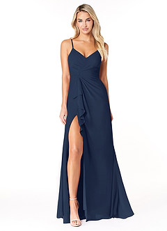 Azazie Emerald Brautjungfernkleider A-Linie Gekräuselt Chiffon Kleid Dunkelmarine image4