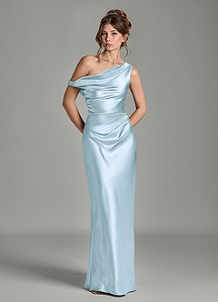 Azazie Emerson Bridesmaid Dresses Sky Blue Mermaid Off the Shoulder Metallic Satin Dress image3
