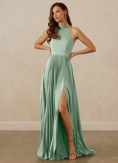 Christian Siriano Bridal for Azazie 1007 Bridesmaid Dresses Agave A-Line Pleated Stretch Satin Dress image4