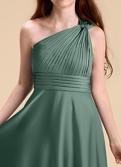 Azazie Charlize Junior Jurk van Stretch Satijn met A-Lijn Geplooid Eucalyptus image7