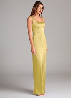 Azazie Flori Bridesmaid Dresses Canary Sheath Side Slit Stretch Satin Dress image2
