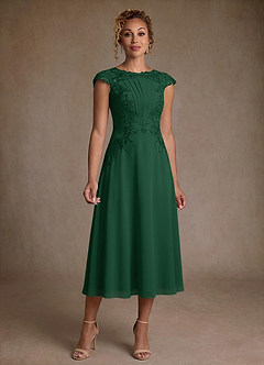 Azazie Crista Klänningar till brudens mor Klä A-Line i Chiffong Spets Mörkgrön image1