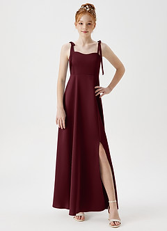 Azazie Rosey Junior Cabernet A-Line Sweetheart Neckline Stretch Satin Dress image5