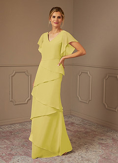 Azazie OHara Mother of the Bride Dresses Canary A-Line V-Neck Chiffon Dress image4