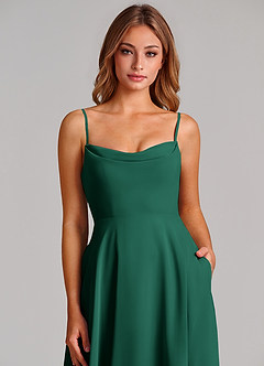 Azazie Elle Bridesmaid Dresses Emerald A-Line Pleated Chiffon Dress image6