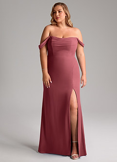 Azazie Saige Brautjungfernkleider Wandelbar A-Linie Schulterfrei Chiffon Kleid Merlot image10
