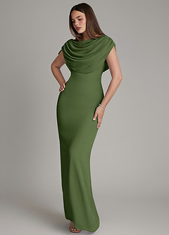 Azazie Hadley Bridesmaid Dresses Olive Mermaid Pleated Chiffon Dress image8