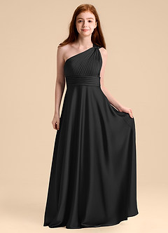 Azazie Charlize Junior Robe Trapèze en Satin extensible Plissée Noir image4