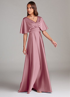 Azazie Pamela Bridesmaid Dresses Vintage Mauve A-Line Pleated Stretch Satin Dress image3