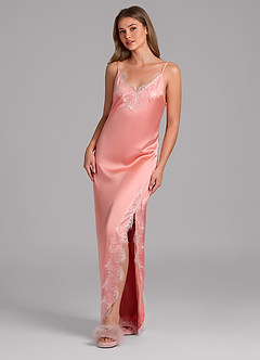 front Satin Lace Trim Long Robe